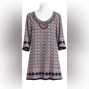 Open Back Boho Chic Beaded Coral Geometric ¾ Sleeve Indie ➕ Earrings Embellished